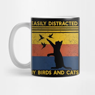 Easily Distracted By Birds And Cats Funny Bird And Cat Lover Mug